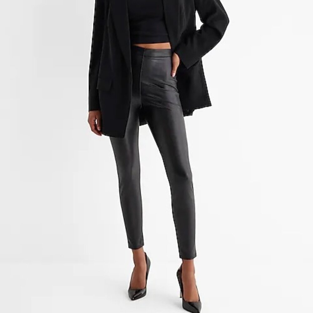 Express High Waisted Black Faux Leather Leggings Size XS